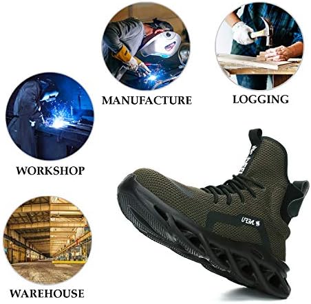 XUNRUO Work Safety Boots for Men and Women Steel Toe Lightweight Breathable Pull on Construction Boots