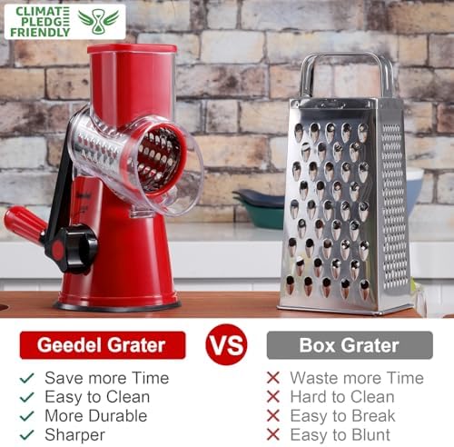 Geedel Rotary Cheese Grater Hand Crank, Cheese Shredder Vegetable Slicer