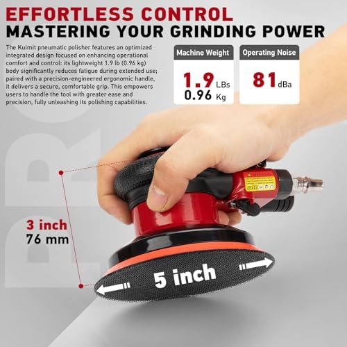 Professional 5" Dual Action Random Orbit Air Sander, Pneumatic Palm Sander, Low Vibration, Heavy Duty