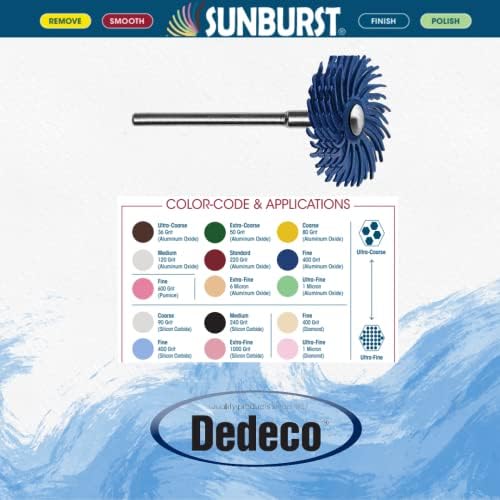 Dedeco Sunburst Radial Bristle Discs 6-Pack - 7/8" Curved 4-Ply Mounted Discs - Blue 400 Grit (Fine) - Aluminum Oxide for Polishing & Finishing