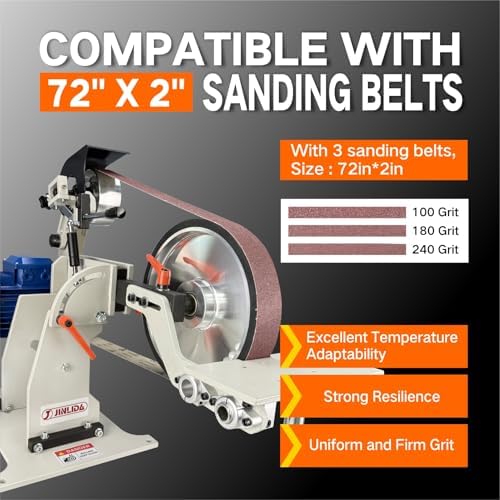 JLD Professional Belt Grinder Sander, 2x72 Inch Belt, 1500W Electric Motor with 2.2KW VFD, 3sets of Grinding Kits with 3 Grinding Methods,Vertical and Horizontal Operation Includes 3 Sanding Belts.