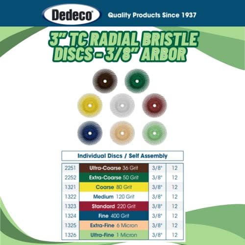 Dedeco Sunburst Radial Bristle Discs 12-Pack - 3" Curved - 3/8" Arbor - Light Green 14000 Grit (Ultra-Fine, 1 Micron) - Aluminum Oxide for Polishing & Finishing