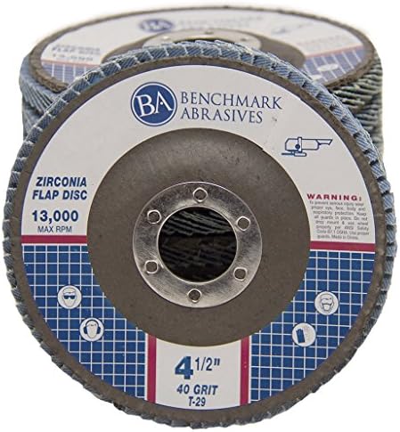 Benchmark Abrasives 4.5" x 7/8" Premium Zirconia T29 Angled Flap Discs 4 1/2 for Angle Grinder, Sanding Discs, Finishing, Rust, Stock Removal- Grinding Wheels 4 1/2 Inch (100 Pack) - 40 Grit