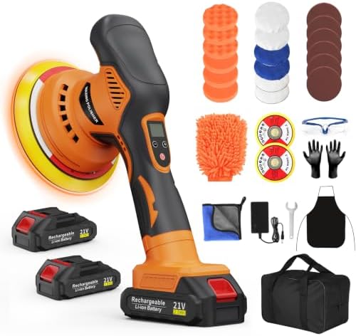 8-Speeds Cordless Car Buffer Polisher Kit (31PCS), 21V 2*2000mAh Batteries