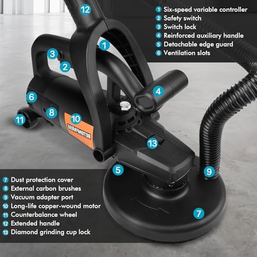 7 Inch Concrete Grinder with Handle, Auxiliary Wheels & Dust Shround