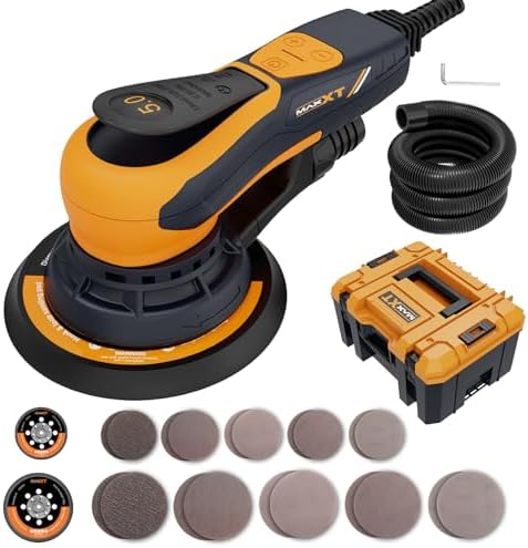 MAXXT Electric 5mm Random Orbital Sander with Tool Case, Palm Sander with Brushless Motor, 5&6Inch Sanding Pads, Central Vacuum, Sanders for Woodworking, Primary Wood and Panel Processing