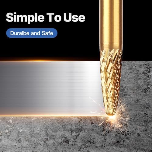 HUHAO Tungsten Carbide Rotary Burr Bit, Double Cut Carbide Burr 1/4" Shank Die Grinder Cutting Burrs Bit for Metal Working & Sturdy