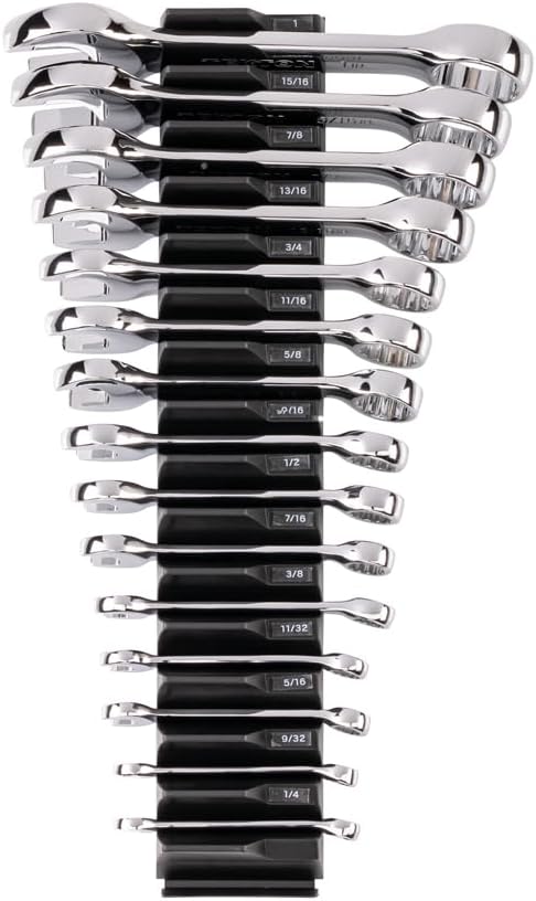 TEKTON Stubby Combination Wrench Set, 15-Piece | WCB95407 | (1/4 - 1 in.), Modular Organizers, Chrome Finish