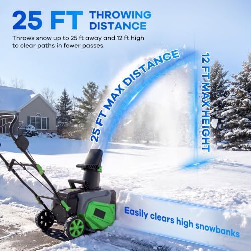 Garvee 40V 20" Cordless Snow Blower, Electric Snow Thrower Machine,Green