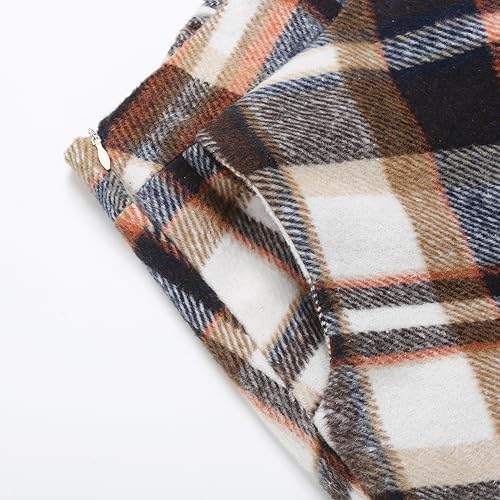 IDEALSANXUN Womens Plaid Wool Skirts Elastic Waist A-Line Pleated Tartan Long Skirts