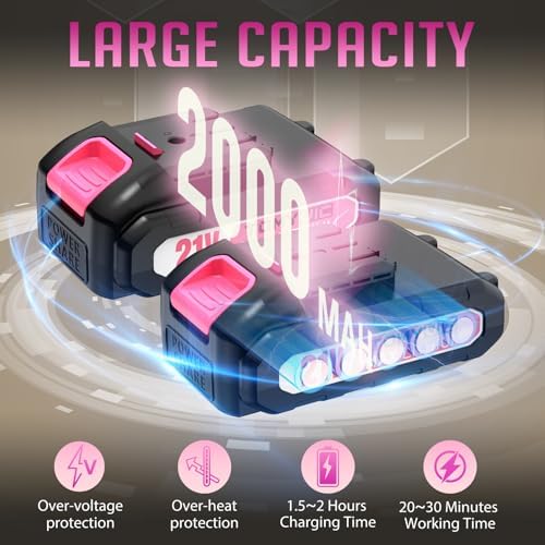Mini Chainsaw 6-Inch Battery Powered - Pink Cordless Electric Handheld Chainsaw with 2 Rechargeable Batteries - 21V Small Power Chain Saws Battery Operated for Tree Trimming Wood Cutting