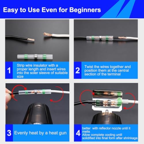 252PCS Heat Shrink Solder Seal Wire Connectors Kit -120 Waterproof Butt Connectors &132 3:1 Heat Shrink Tubing, Marine-Grade Insulated Electrical Wire Terminals for Automotive, Boat, Truck