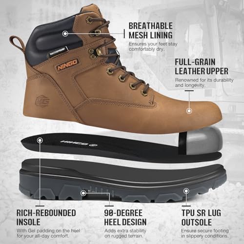 NINGO Waterproof Steel Toe Work Boots for Men, EH Rated, Puncture Proof