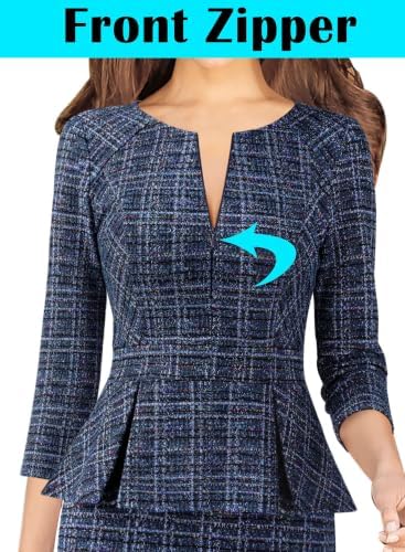 VFSHOW Womens Work Business Office Front Zipper Peplum Church Sheath Dress