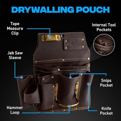 OX Drywall Tool Belt + Suspenders - Leather Tool Pouch Rig - Size L