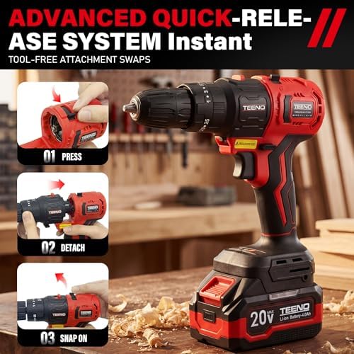 TEENO Power Tool Combo Kit Brushless, 9-in-1 Cordless Interchangeable Multi-Tool Set (Drill, Impact, Grinder, Sander, Circular, Chain & Reciprocating Saws, Blower, Washer), 2x 4.0Ah Batteries 20V Max
