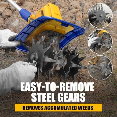 Cordless Tiller Cultivator Compatible with Dewalt 20V Battery(Tool Only), 360RPM Battery Powered Garden Cultivator, 9In Tilling Width & 7In Depth Tiller for Gardening