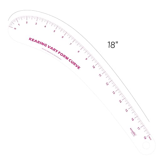 KEARING 18inch Clear French Curve Ruler for Pattern Making, Vary Form Curve Ruler for Sewing, Sandwich Line Scale, Clear Hip Measuring Curve Transparent Fashion Designer's Ruler for Quilting