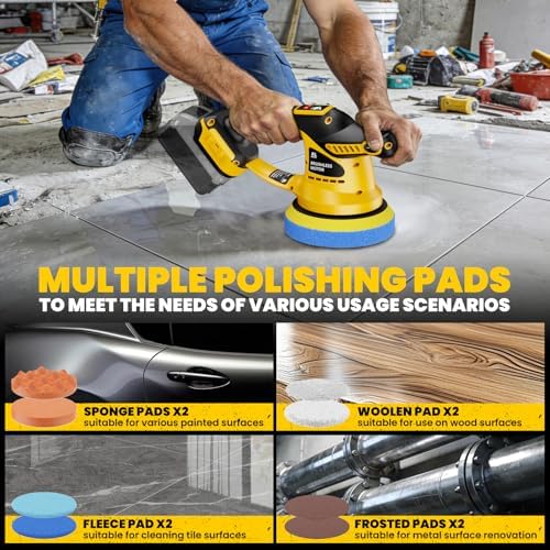Cordless Buffer Polisher for Dewalt 20V Battery, 450W Brushless Car Buffer Polisher Waxer with 6 inch disc, 6 Variable Speed Up to 5200 RPM for Waxing Polishing Scratch Removal (Tool only)