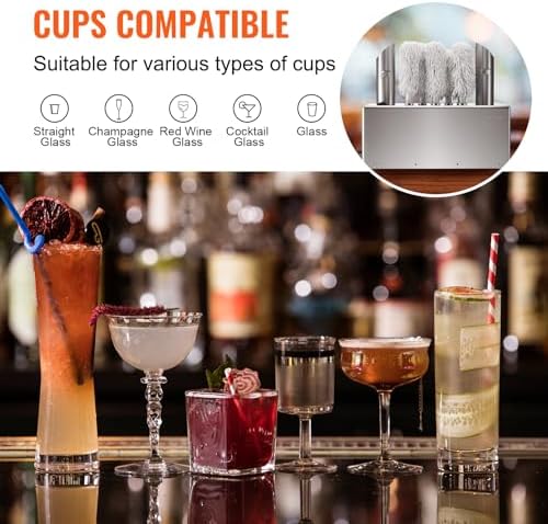 VEVOR Wine Glass Polisher Machine, 8 Cloth Polisher Glass Polishing Machine, 660 Cups/Hour Electric Commercial Glass Polisher for Champagne Glasses, Beer Cups, Perfect for Bar Restaurant Kitchen