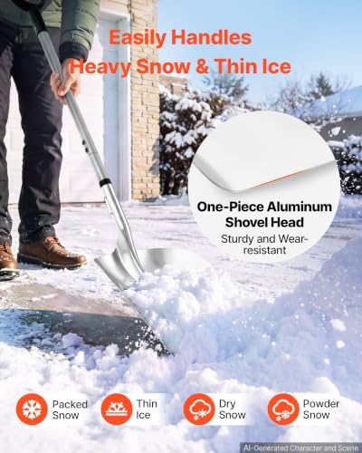 VEVOR 14" Aluminum Metal Snow Shovel for Driveway 52” Height