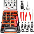 352Pcs Spring Band Hose Clamp Kit, 6-25mm 15 Sizes 65Mn Carbon Steel with Swivel Jaw Pliers & Removal Tool for Fuel Line, Coolant, Vacuum, Radiator, Silicone Hose - Automotive, Marine, DIY
