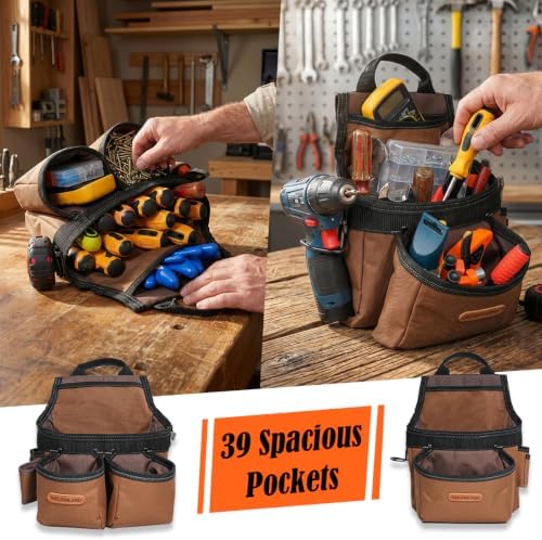 WELKINLAND 39-Pocket Tool Belt With Suspenders, Heavy-Duty Roof Tool Belt