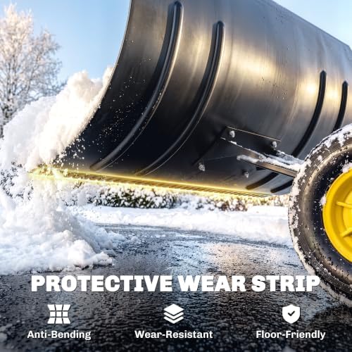 Outsunny Snow Shovel with Wheels, 29" x 18" Metal Snow Pusher, Yellow