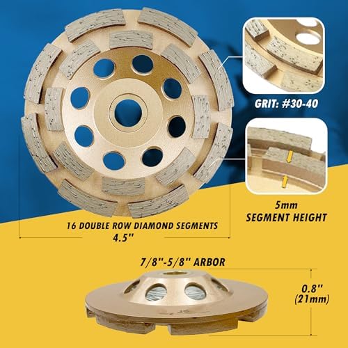 4.5" Diamond Grinding Wheel for Concrete 16 Dbl Row Segments 7/8"-5/8"