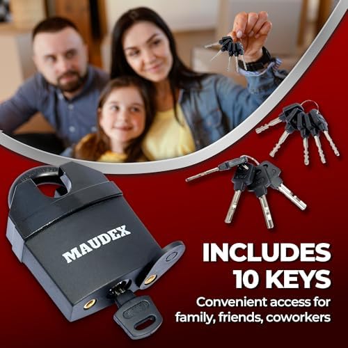 Maudex® MDL60 High Security Padlock for Outdoor Use - [10 Keys] - [Anti Drill, Anti Pick Cylinder] - Ideal Lock for Storage Unit, Shed, Gate, Container with 0.67” Shackle Clearance