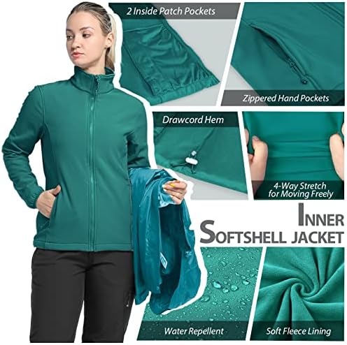33,000ft Women's 3 in 1 Hooded Rain Jacket Waterproof Softshell Ski Coat