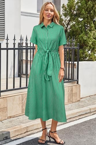 Newshows Women's Work Business Casual Outfits Tie Waist Midi Shirt Dress