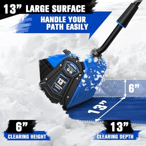 Cordless Snow Shovel, 13 Inch Electric Snow Shovel with Directional Plate, Brushless Cordless Snow Blower for Pathway, Patio, Deck, Driveway, Blue
