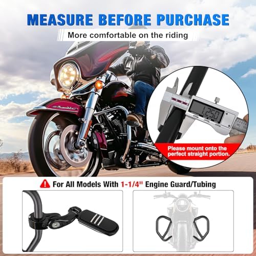 Nilight 1-1/4" Motorcycle Highway Pegs For Harley Davidson Touring Road King Street Glide Sportster Adjustable Short Angled Foot Pegs Universal For 1.25" Engine Guard Crash Bars Highway Footpegs Black