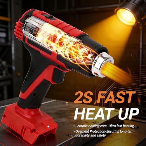 Cordless Heat Gun Compatible with Milwaukee 18V Battery, Portable Hot Air Gun Fast Heating Dual Temp with 4 Nozzles, 380W 1022°F (550°C) Soldering Heat Gun for Shrink Tubing, Resin(No Battery)