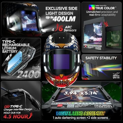 ANDELI Auto Darkening Welding Helmet with Light,with Internal Display