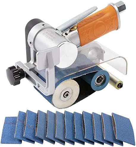 Air Belt Sander 2-3/8" x 10-1/4" Belt Size Pneumatic Tool with 12pc Belts (#40, #60, #80 & #120), Good for Deburring, Sanding and Finishing (2-3/8" x 10-1/4" Sander)