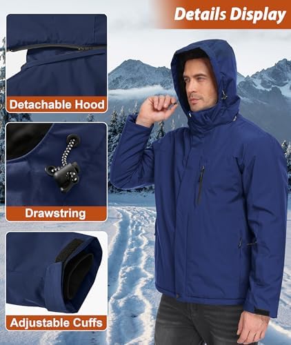 Mens Winter Snow Jacket Waterproof Ski Jackets Snowboard Rain Warm Coat Insulated Hood Fleece Lined