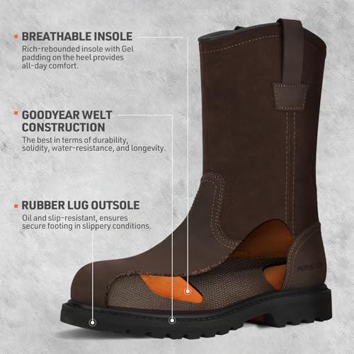HISEA NINGO Steel Toe Work Boots for Men, Waterproof Wellington Boots