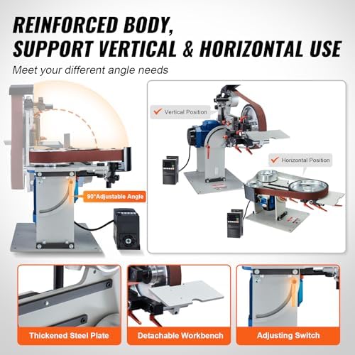 VEVOR Belt Grinder Sander, 72 x 2-Inch Variable Speed Belt Polisher with VFD, 1500W Knife Sharpener with 3 Grinding Moulds & 3PCS Sanding Belts for Metalworking, Compatible with 72"- 82 * 2" Belts