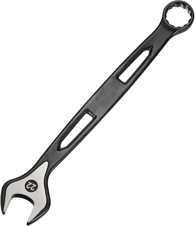 HARFINGTON Combination Wrench 22mm Metric Extra Long 12-Point Box and Open End Carbon Steel Double Ended Industrial Grade Spanner for Automotive Furniture Machinery DIY Repair, Black