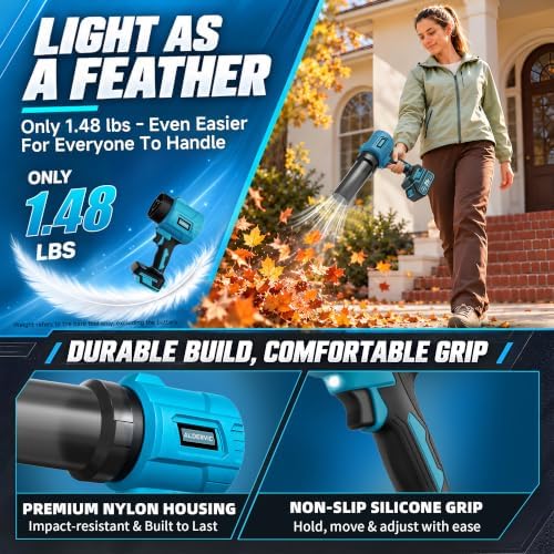 Cordless Leaf Blower, 2-in-1 Handheld Leaf Blower & Vacuum, Lightweight Brushless Blower with 6.0Ah Battery & Charger, 3-Speed for Lawn Care, Patio, Yard, Leaves, Dust, Snow