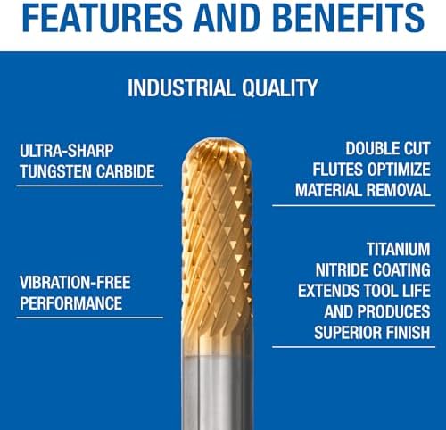 Champion SC1 Titanium Nitrite Coated Burs Solid Carbide 1/4-Inch Cutter Diameter 5/8-Inch Length of Cut