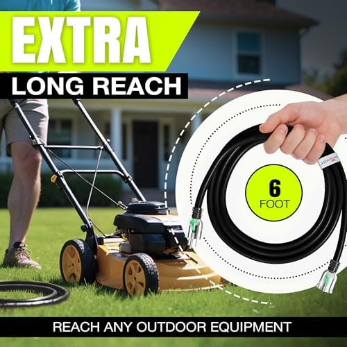 6ft Outdoor/Indoor Extension Cord 10/3 Gauge Ultra Heavy Duty 3 Prong SJTW (5-15P/5-15R), Waterproof, Flexible Cold-Resistant Long Power Cord,125 Amp 1875W, Black by LifeSupplyUSA