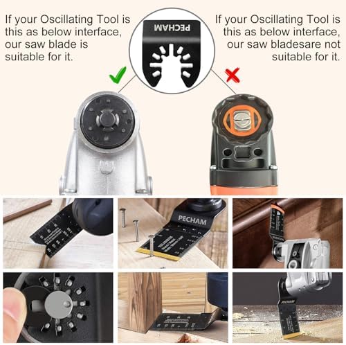 Oscillating Saw Blades, PECHAM 64PCS Professional Universal Titanium Multitool Blades for Wood Plastics Metal Quick Release Multi Tool Kits Fit Rockwell Ridgid Ryobi Milwaukee Chicago