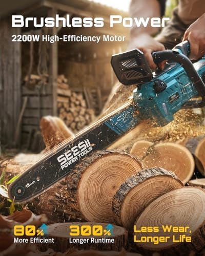 SEESII 40V Electric Chainsaw Cordless 18-Inch with 2 x 5.0Ah Batteries
