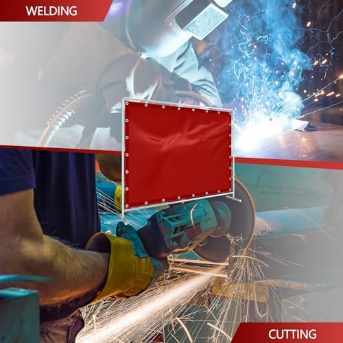 2 Pack Welding Curtain Screen with Fixed Belt, 6 x 8ft, Red