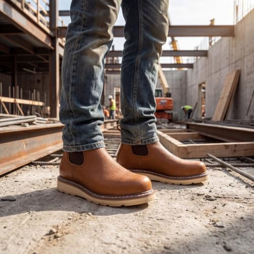 SUREWAY Men's 6-Inch Slip-On Chelsea Work Boots, Soft Toe Leather Boots