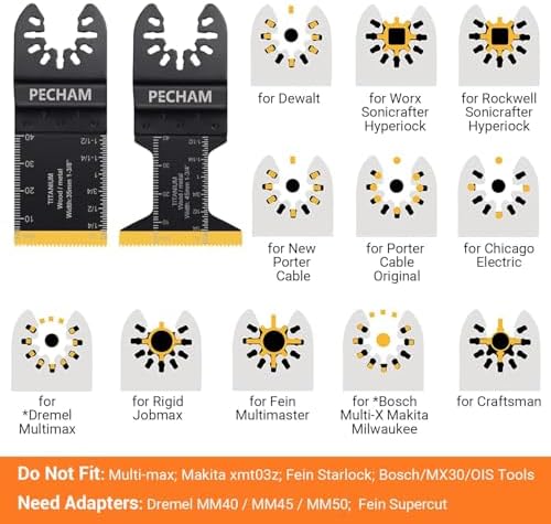 PECHAM 50PCS Titanium Oscillating Tool Blades, Universal Oscillating Multitool Blades Metal Cutting Quick Release for Hard Material Metal Nails Wood Plastic Fit Dewalt Rockwell Milwaukee Makita Bosch