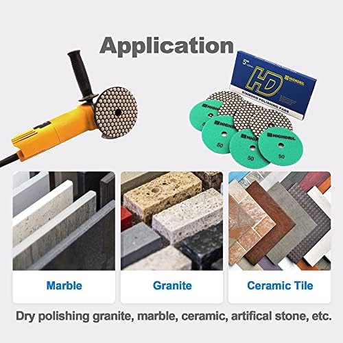 Dry Diamond Polishing Pads - 8pcs 5 inch #50 Sanding Pads Kit for Granite Marble Ceramic Used on Angle Grinder or Polisher